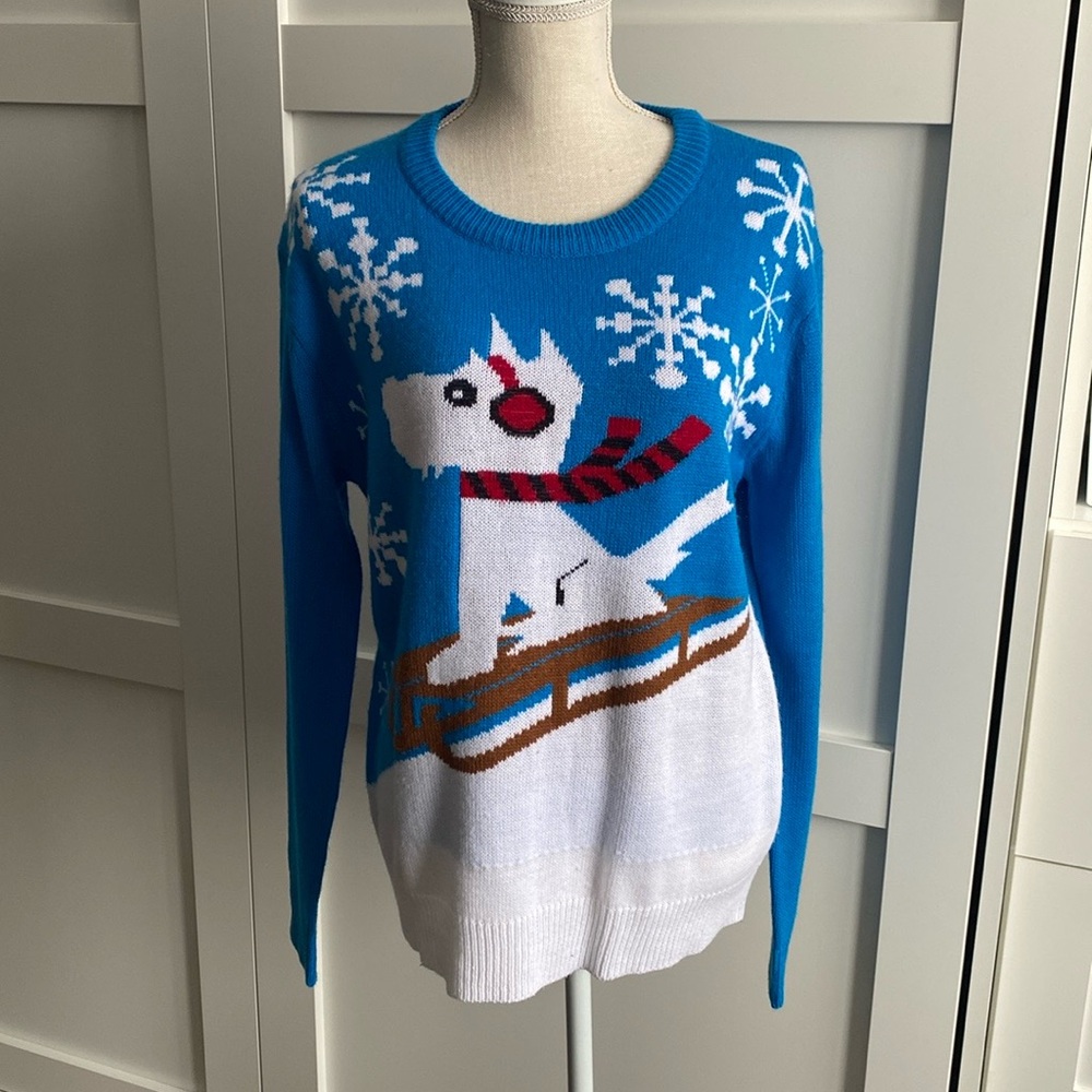 “Ugly” Holiday Dog on Sled Sweater